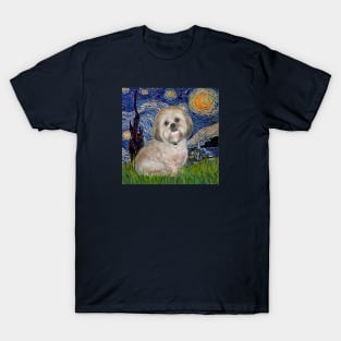 Starry Night (Van Gogh) Adapted to Feature a Lhasa Apso T-Shirt